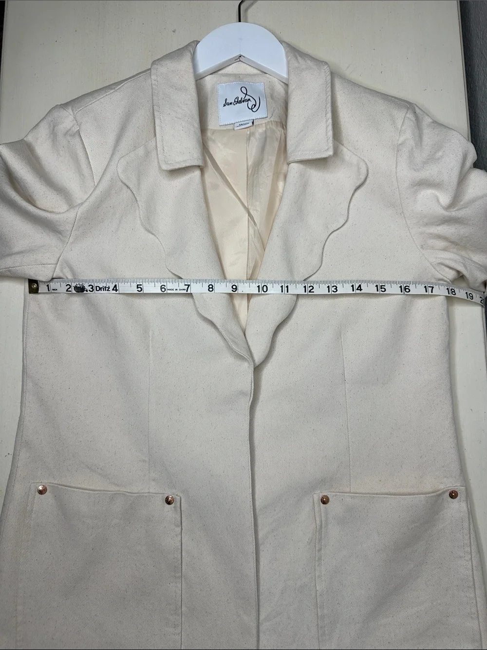 Sam Edelman 100% Cotton Canvas Zander Blazer Size Small Cream Scalloped Edges